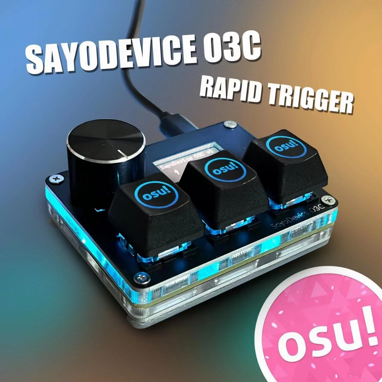 SayoDevice O3C OSU Keyboard Rapid Trigger Hall Switches Magnetic Linear Switches Keyboard with Knob and Screen,Copy Paste,Shotcut,Macro Hotswap Mini Keypad.… (with OSU keycaps-Black)