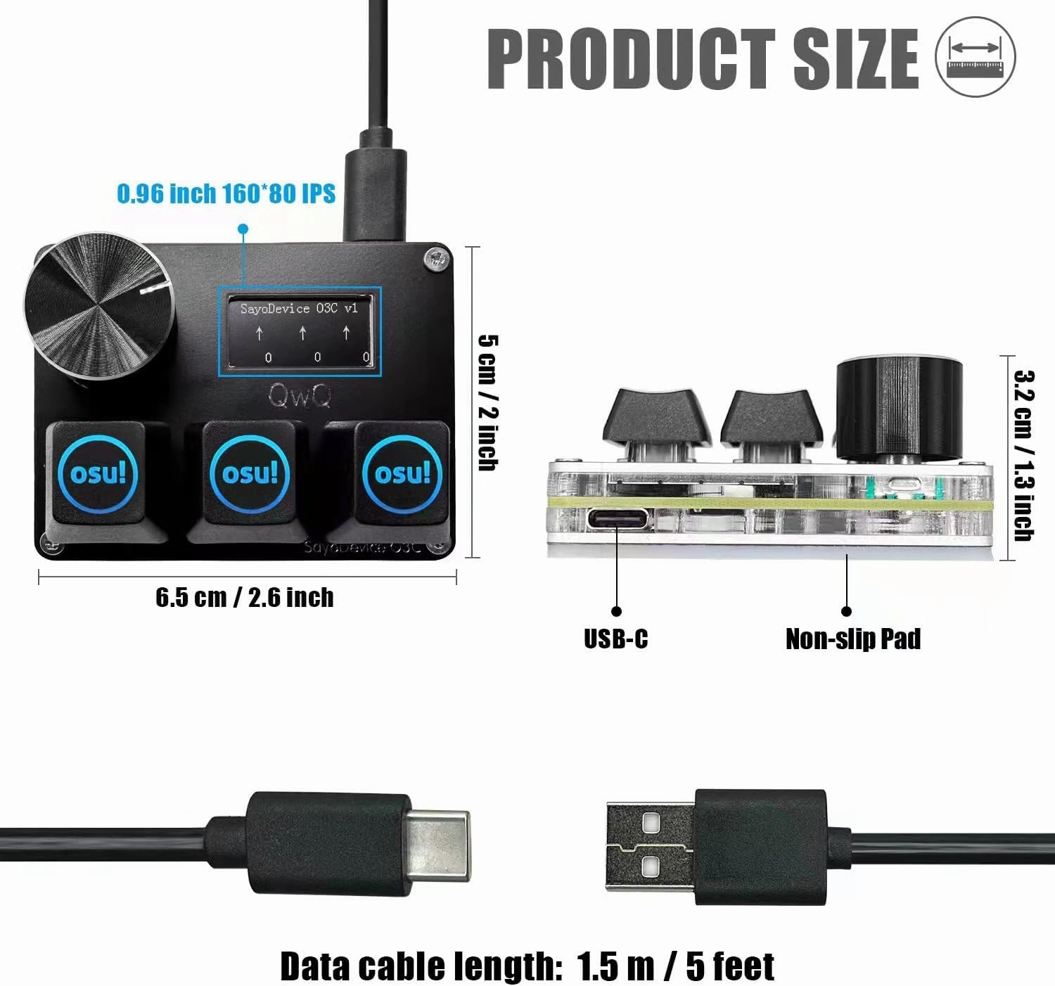 SayoDevice O3C OSU Keyboard Rapid Trigger Hall Switches Magnetic Linear Switches Keyboard with Knob and Screen,Copy Paste,Shotcut,Macro Hotswap Mini Keypad.… (with OSU keycaps-Black)