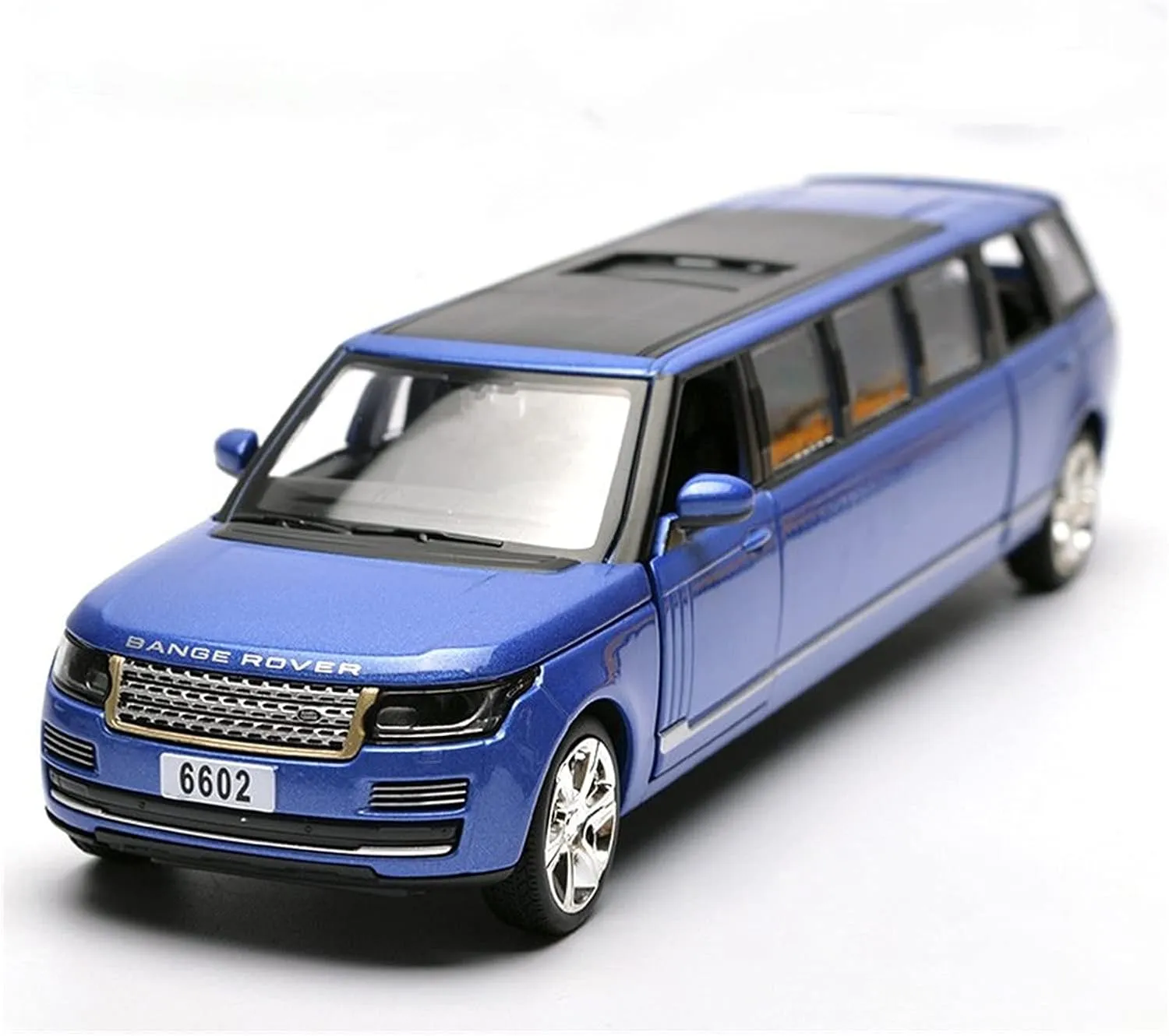 Scale Model Cars 1:32 for Land Rover Range Rover Lengthen Alloy Limousine Metal Diecast Car Model Pull Back Flashing Musical Toy Car Model(Blue)