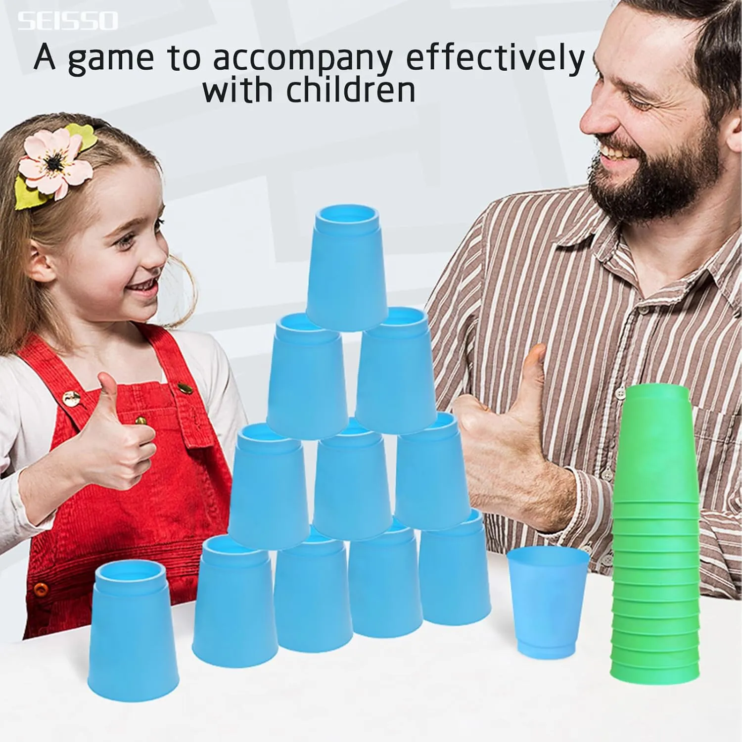 SEISSO Quick Stacks Cups,12PCS Stacking Cup Set,Classic Stack Training Game for Classroom,Great Gift Idea for Boys Girls (Blue)