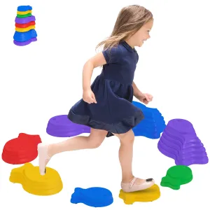 Sensory Stepping Stones: 8pc Balance River Stones for Kids Obstacle Course, Indoor/Outdoor Play Equipment for Ages 3-8