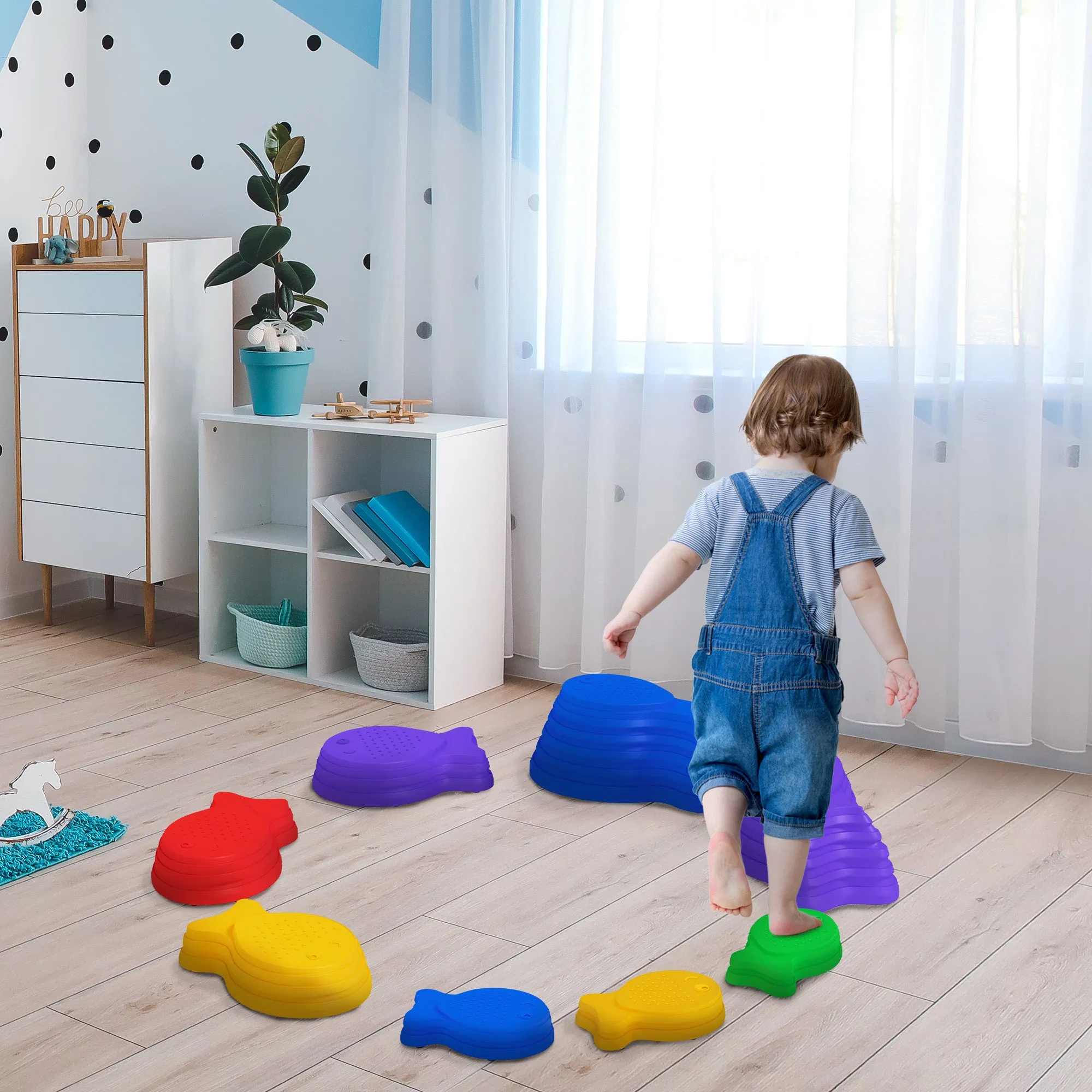 Sensory Stepping Stones: 8pc Balance River Stones for Kids Obstacle Course, Indoor/Outdoor Play Equipment for Ages 3-8