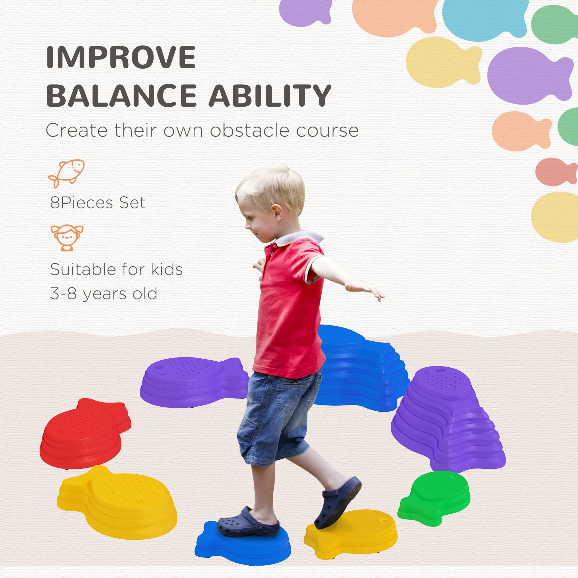 Sensory Stepping Stones: 8pc Balance River Stones for Kids Obstacle Course, Indoor/Outdoor Play Equipment for Ages 3-8