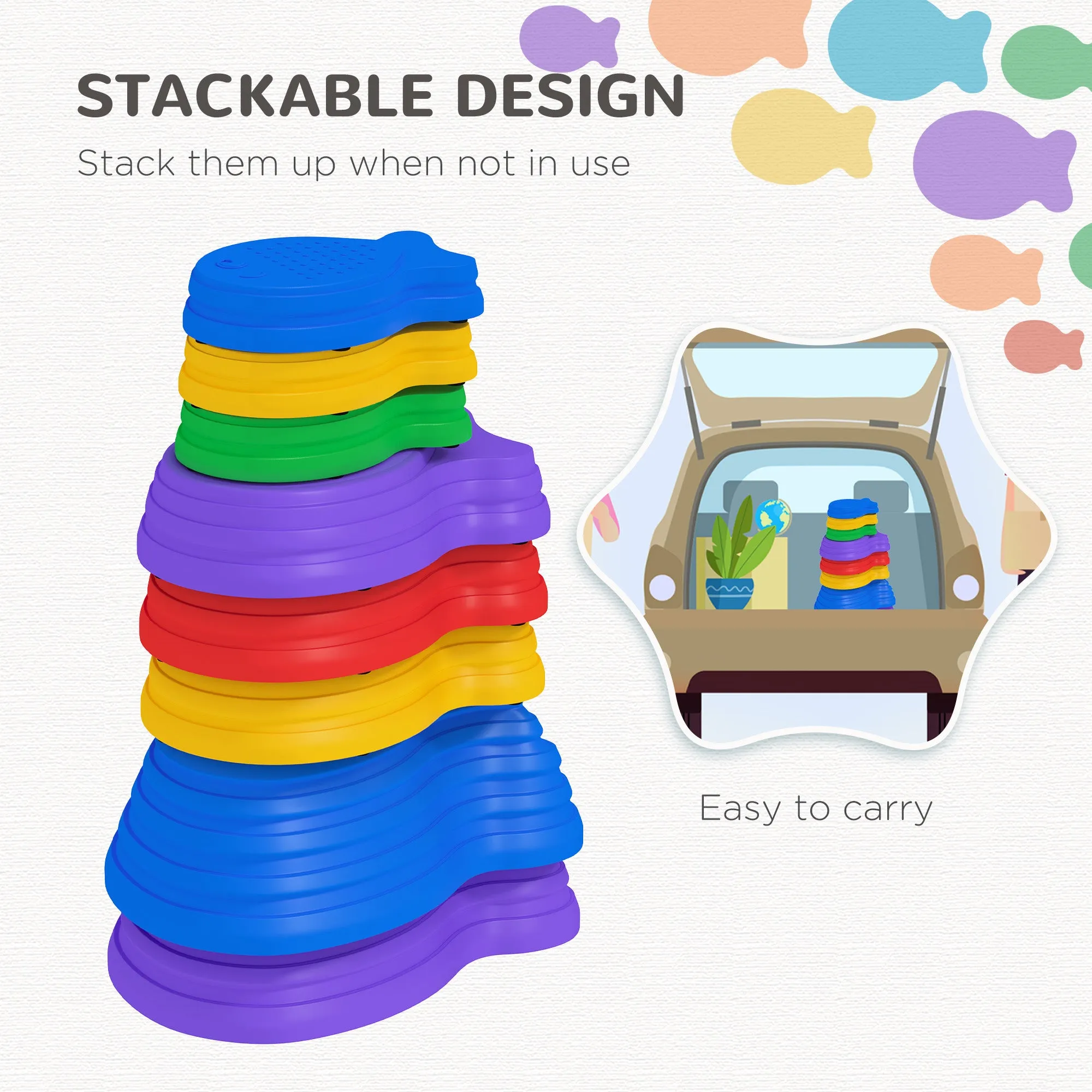 Sensory Stepping Stones: 8pc Balance River Stones for Kids Obstacle Course, Indoor/Outdoor Play Equipment for Ages 3-8