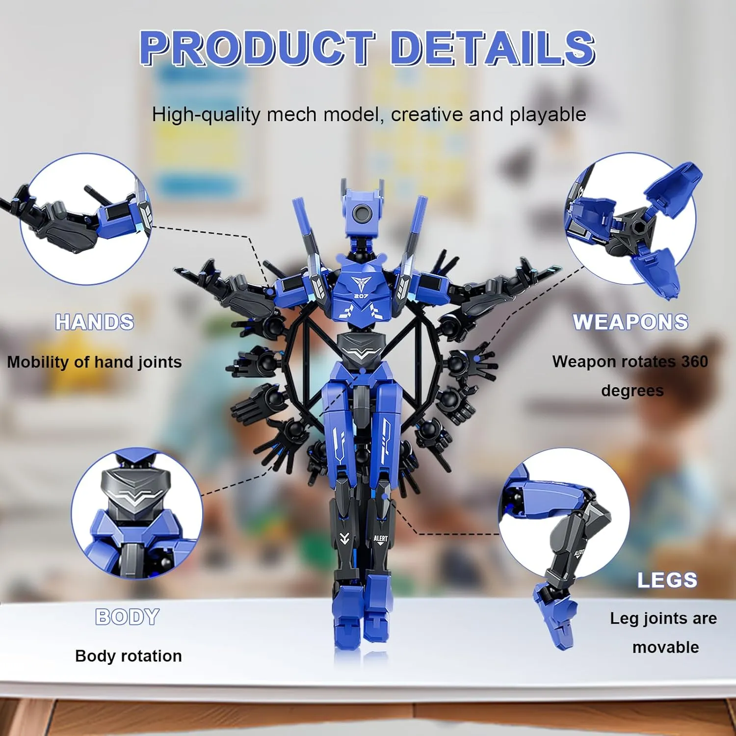Sentinel 13 Action Figure Sixth Generation Dummy 13 Magnetic T13 Articulated Multi-Jointed Movable Robot PVC Model with Rotating Bearing Luxury Multi Weapon Accessories DIY Sticker (Blue)
