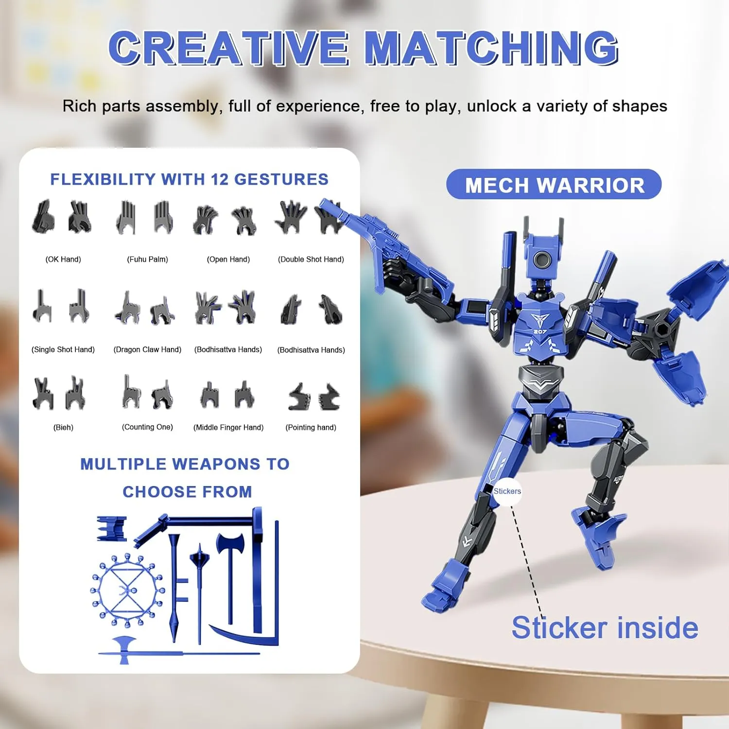 Sentinel 13 Action Figure Sixth Generation Dummy 13 Magnetic T13 Articulated Multi-Jointed Movable Robot PVC Model with Rotating Bearing Luxury Multi Weapon Accessories DIY Sticker (Blue)