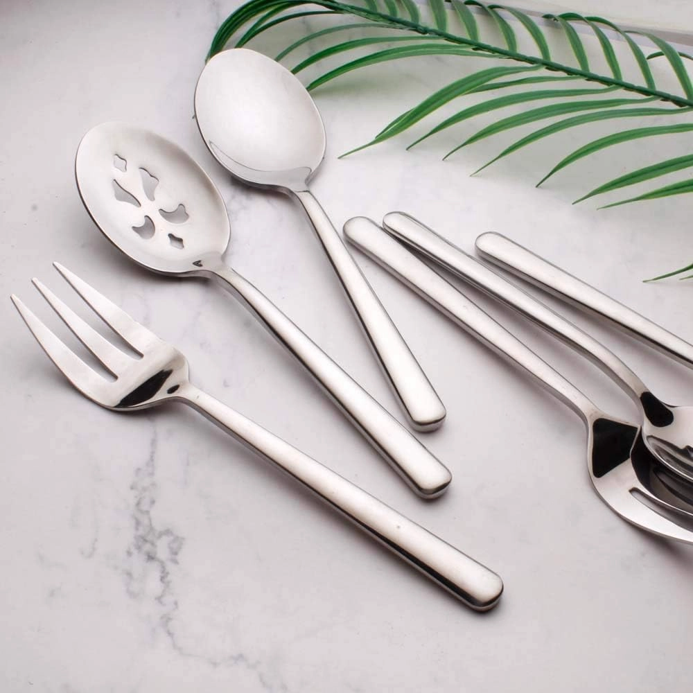 Serving Spoons*2 Slot Spoons* 2 Forks *2 Buffet Colander Stainless Steel Banquet Set, Set of 6. Lenght 9" (6-spoon forks set)