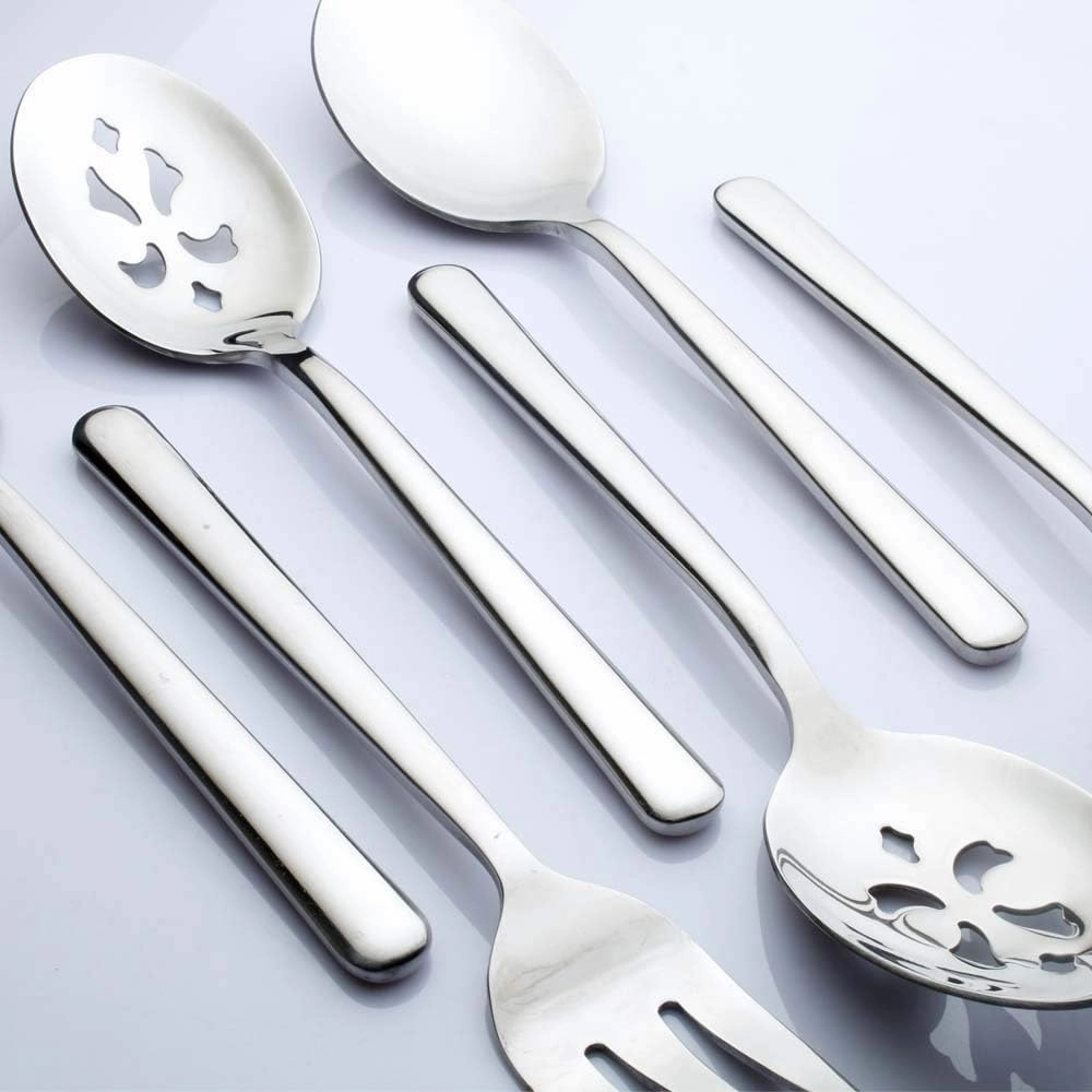 Serving Spoons*2 Slot Spoons* 2 Forks *2 Buffet Colander Stainless Steel Banquet Set, Set of 6. Lenght 9" (6-spoon forks set)