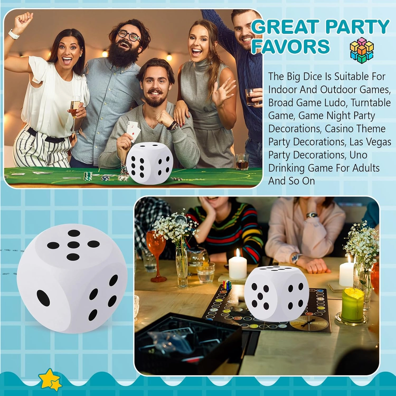 Shappy 6 Inches Foam Dice Fun Filled Large Educational Toy Kawaii Giant Dice Decorative Eva Foam Jumbo Cube Big Square Building Blocks for Game Nights Learning Sessions(White,2 Pcs)