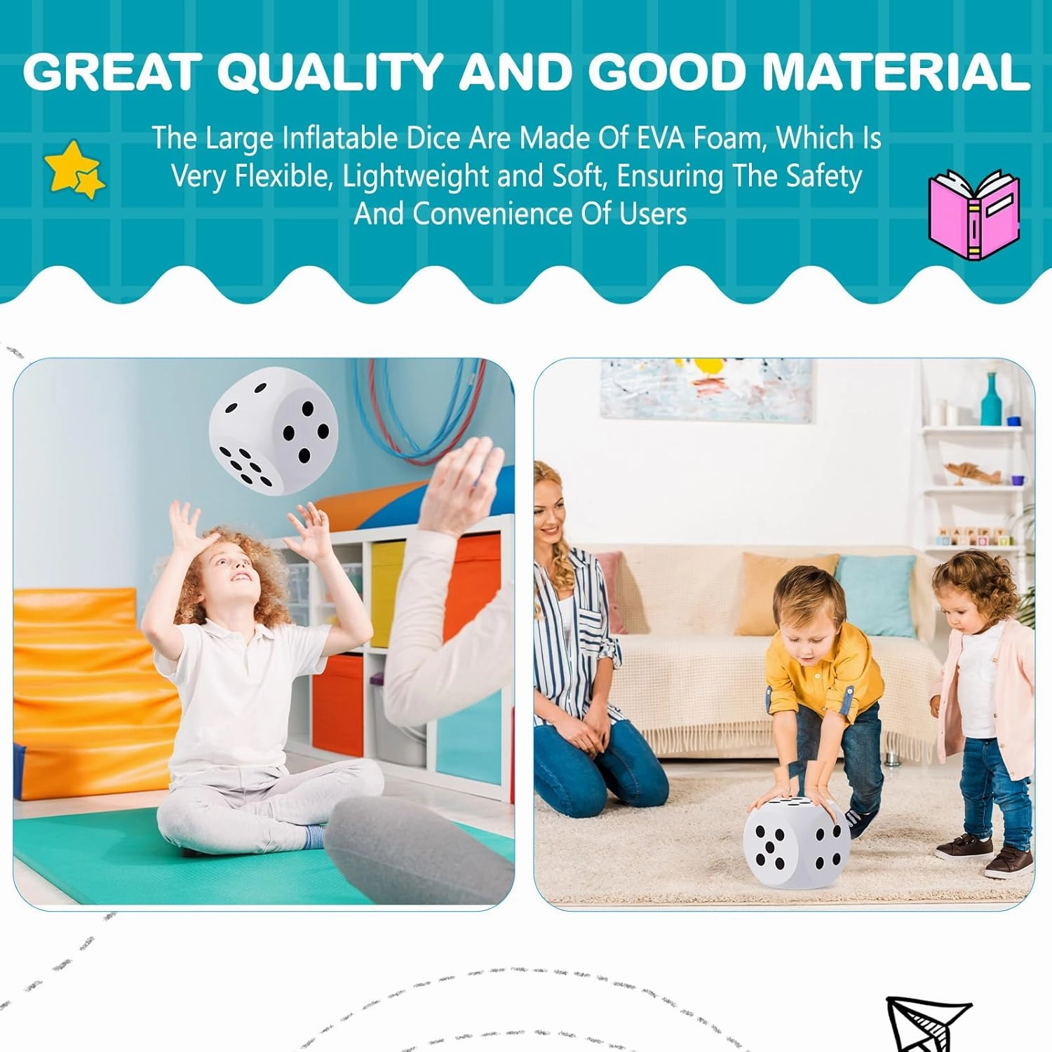 Shappy 6 Inches Foam Dice Fun Filled Large Educational Toy Kawaii Giant Dice Decorative Eva Foam Jumbo Cube Big Square Building Blocks for Game Nights Learning Sessions(White,2 Pcs)