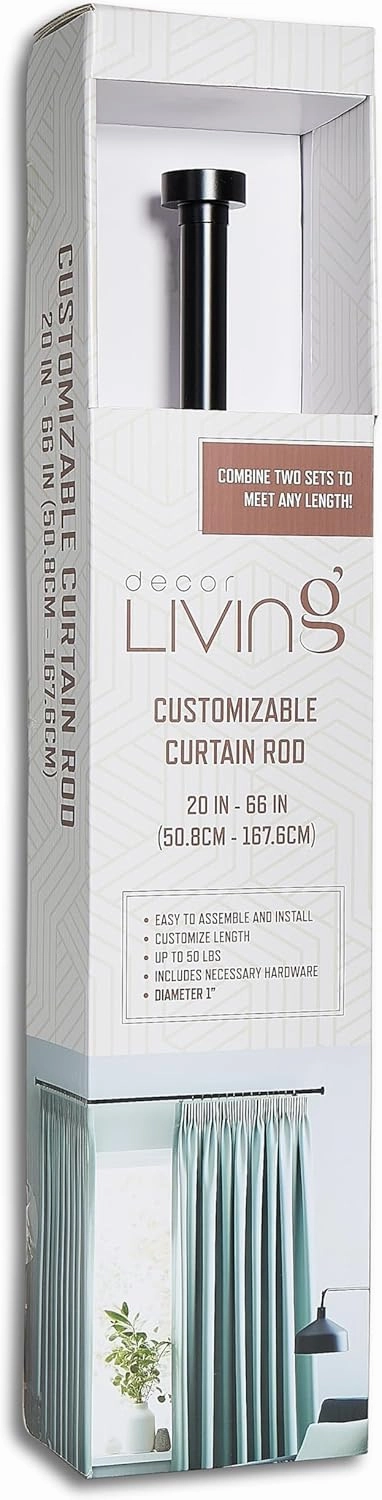 Sheffield Home Curtain Rod for Window, 1 Inch Diameter, Iron Customizable Window Curtain Rod, Matte Black, 20"-66"