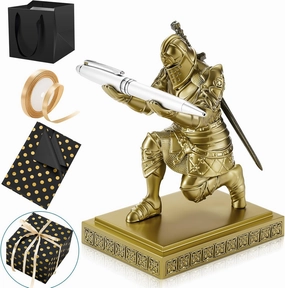 Sherr 1 Set Father's Day DIY Gift Set Knight Pen Holder for Desk with Sword Resin Knight Pen Holder Magnetic Organizers with Metal Sword King's Desk Accessories Stand Gift for Men Dad Friend Office