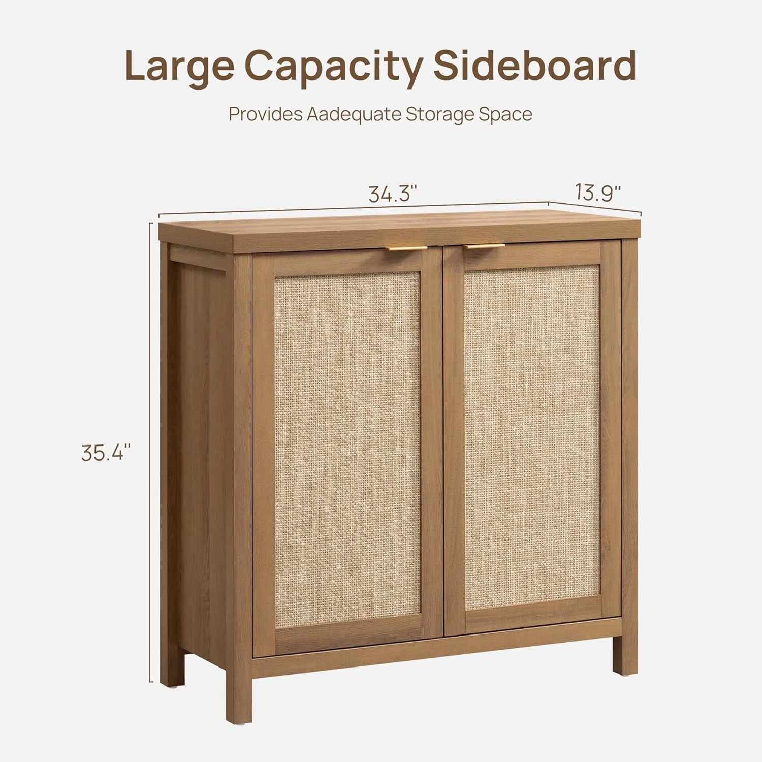 SICOTAS Rattan Sideboard Buffet Credenza Cabinet - 2 Pieces Larger Farmhouse Kitchen Coffee Bar Storage Cabinet with Storage - Boho Accent Console Table for Entryway Living Room - Oak