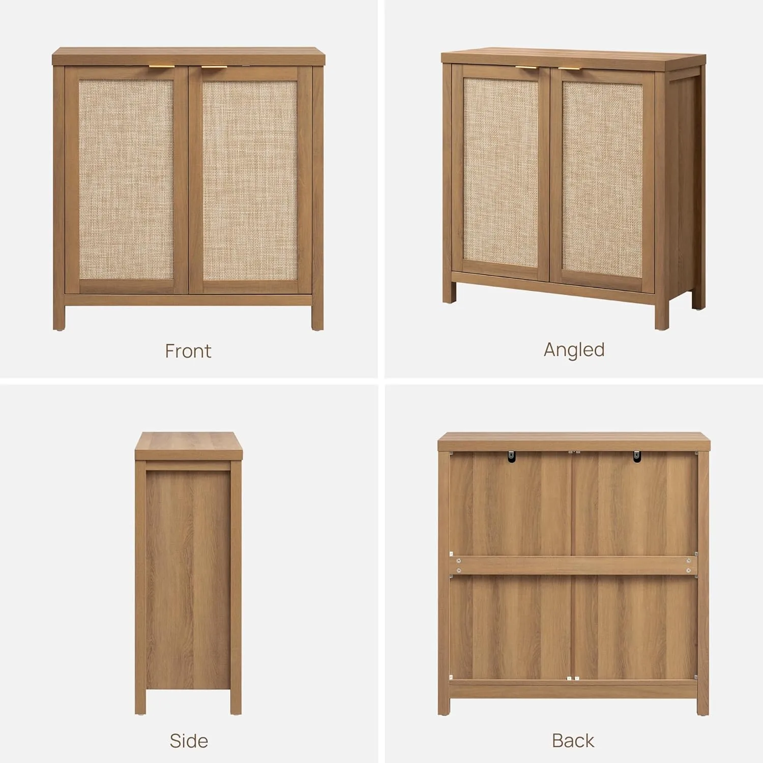 SICOTAS Rattan Sideboard Buffet Credenza Cabinet - 2 Pieces Larger Farmhouse Kitchen Coffee Bar Storage Cabinet with Storage - Boho Accent Console Table for Entryway Living Room - Oak