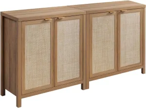 SICOTAS Rattan Sideboard Buffet Credenza Cabinet - 2 Pieces Larger Farmhouse Kitchen Coffee Bar Storage Cabinet with Storage - Boho Accent Console Table for Entryway Living Room - Oak