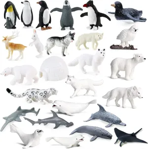 SIENON 26Pack Polar Animal Figures,Mini Plastic Arctic Antarctic Sea Animal Figurines Penguin Polar Bear Walrus Snowy Owl Wolf for Kids Toddlers Birthday Cake Topper Gift Easter Egg Filler