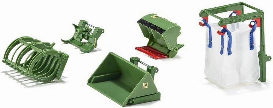 Siku 3658, 5-Piece Front-Loader Accessory Set, 1:32, Green, Suitable for All Tractors with Front Loader at 1:32 Scale