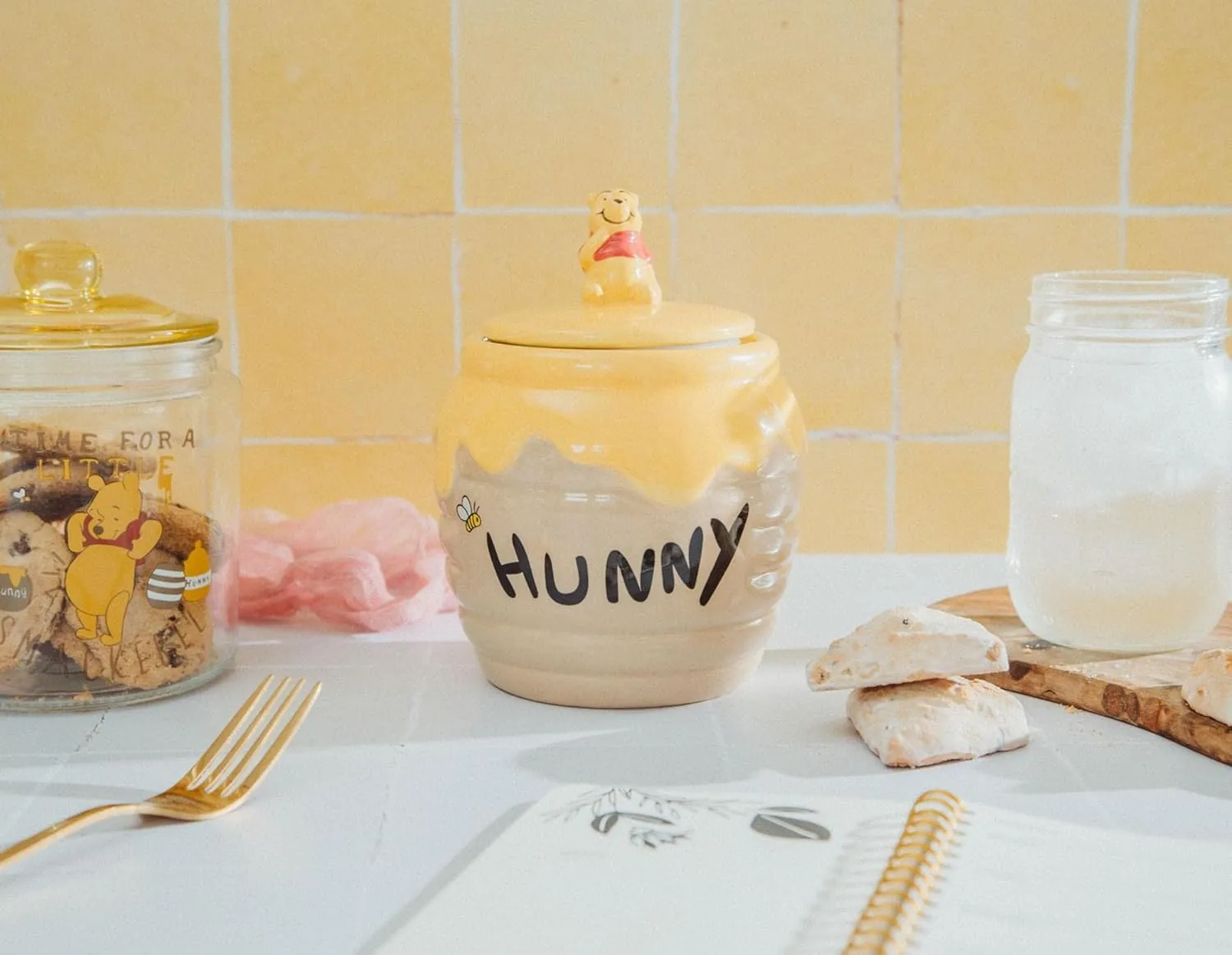 Silver Buffalo Disney Winnie the Pooh Honey "Hunny" Pot Sculpted 3D Hand Painted Ceramic Snack Cookie Jar (Small)