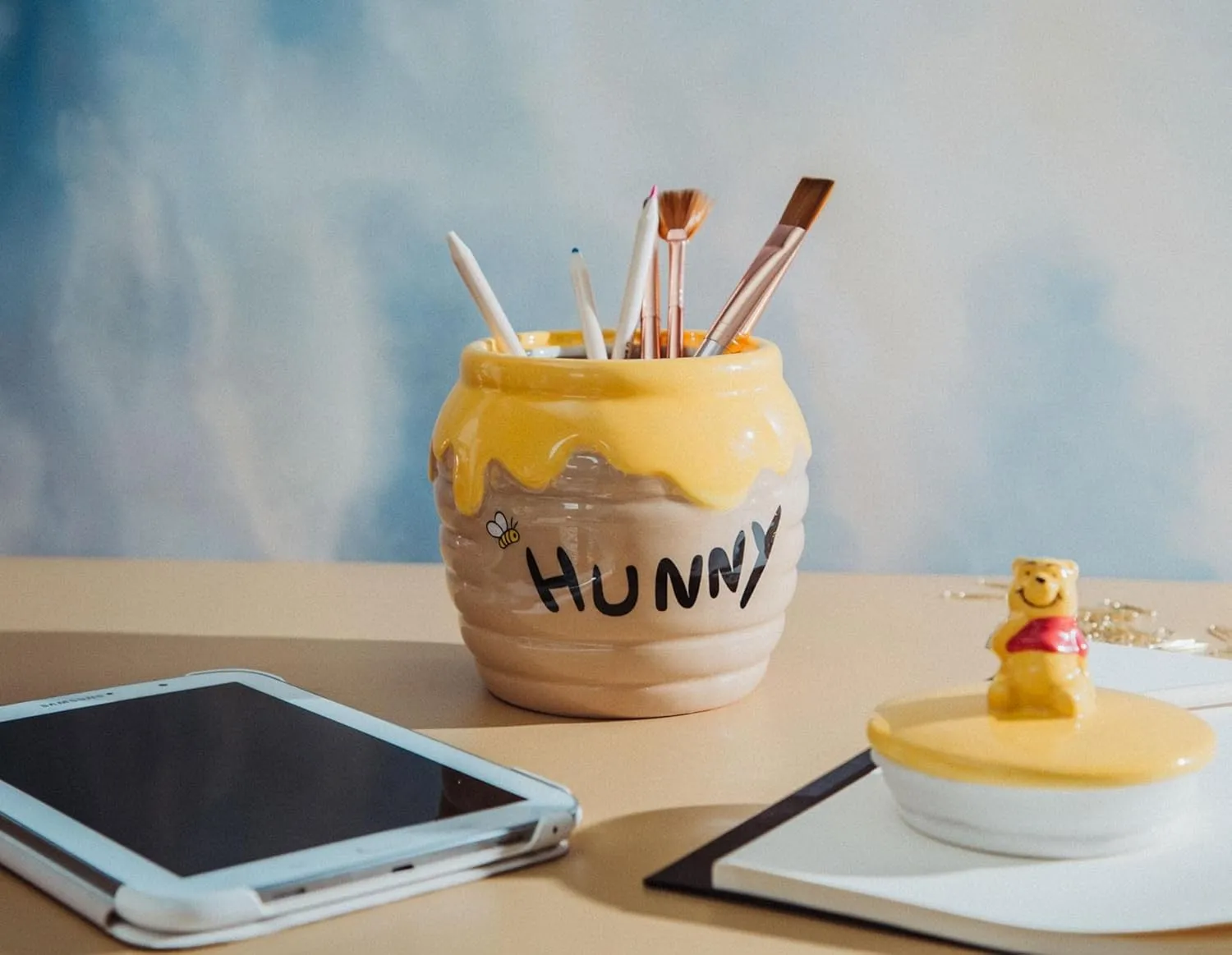 Silver Buffalo Disney Winnie the Pooh Honey "Hunny" Pot Sculpted 3D Hand Painted Ceramic Snack Cookie Jar (Small)