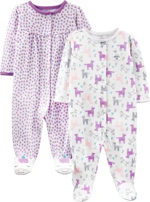 Simple Joys by Carter's Baby Girls' 2-Pack Cotton Snap Footed Sleep and Play