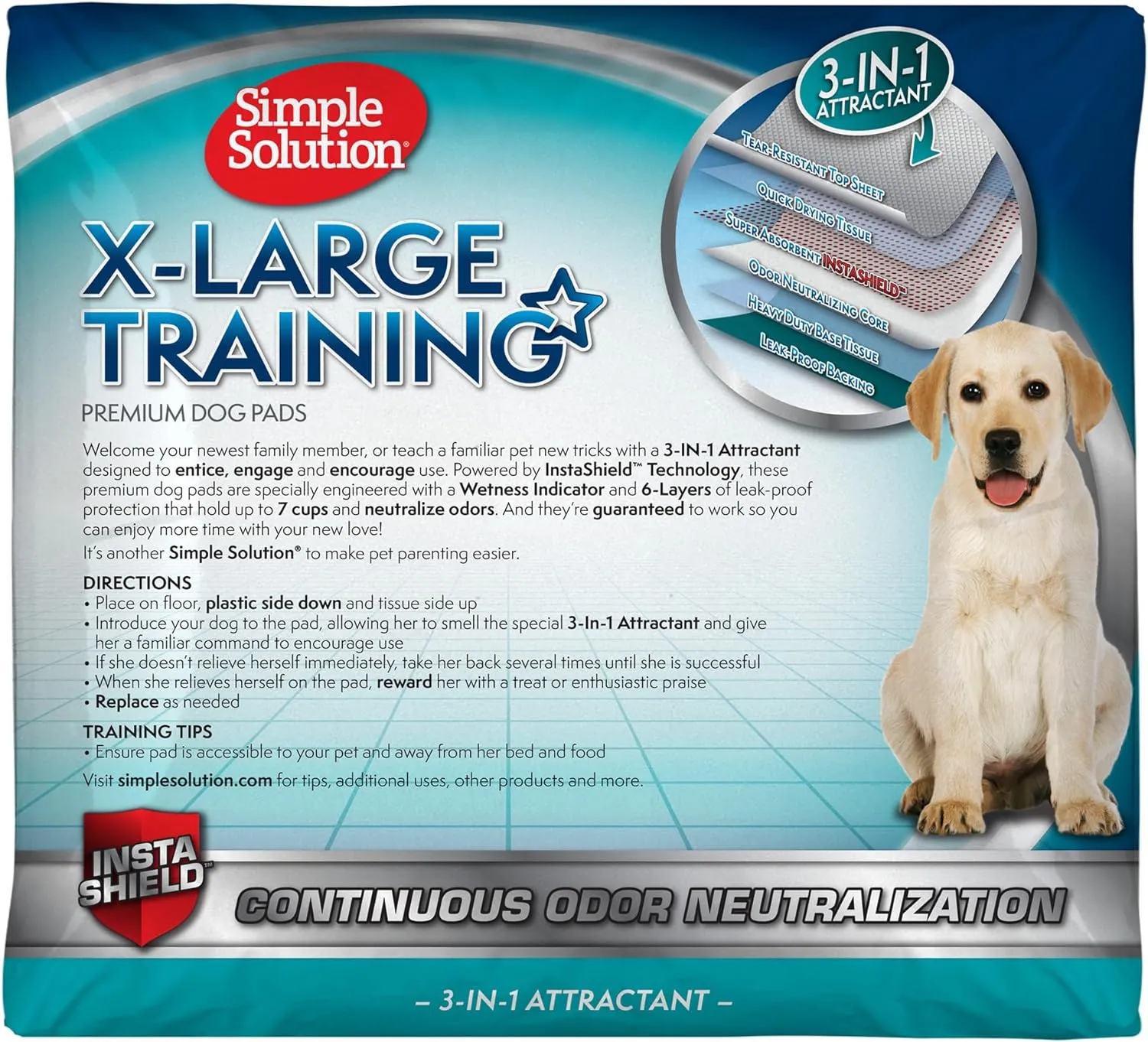 Simple Solution Extra Large Pee Pads For Dogs, XL Puppy Potty Training Pee Pad, 6 Layers Thick, Instashield Absorbent, Attracts Dogs, Leak Proof, Odor Neutralizing, Disposable, XLARGE 28"x30", 100ct