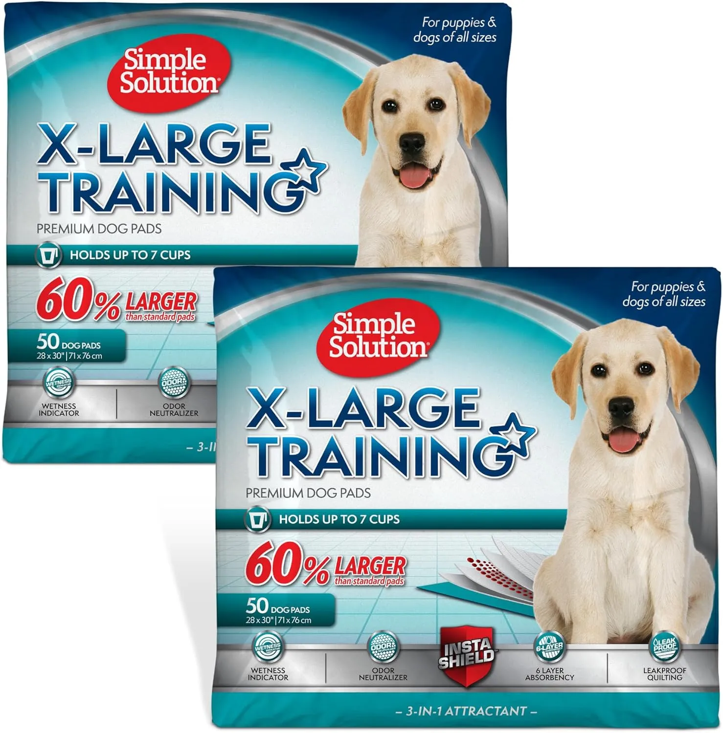 Simple Solution Extra Large Pee Pads For Dogs, XL Puppy Potty Training Pee Pad, 6 Layers Thick, Instashield Absorbent, Attracts Dogs, Leak Proof, Odor Neutralizing, Disposable, XLARGE 28"x30", 100ct