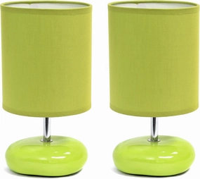 Simple Designs LT1153-GRN-2PK Petite Circle Stone Table Lamp 2 Pack Set for Bedroom, Kids Room, Office, Living Room, Nursery, Reading Nook, Green