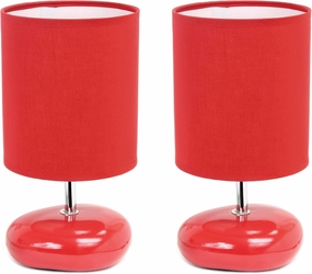 Simple Designs LT2005-RED-2PK Stonies Small Stone Look Table Desk Bedside 2 Pack Lamp Set, Red