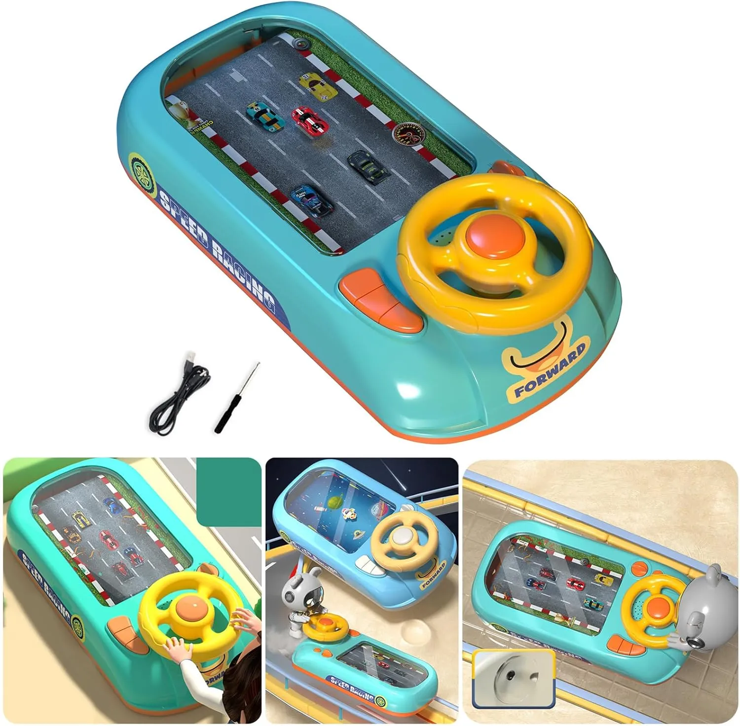 Simulated Driving Race Cars Game Musical Steering Toy Interactive Race Cars Toy with Music and Lights Enduring