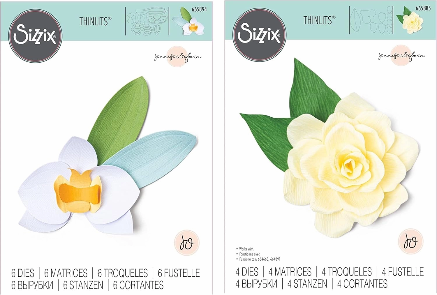 Sizzix Gardenia and Orchid, Thinlits Dies by Jennifer Ogborn, 2 Item Bundle (665885, 665894)