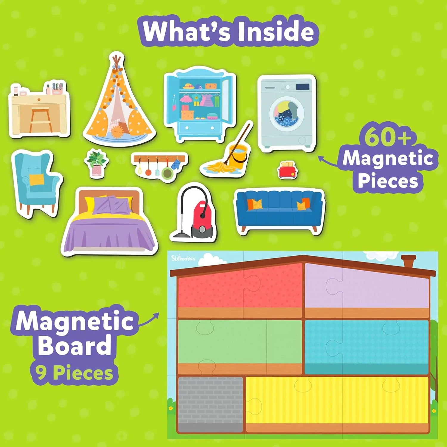 Skillmatics Creative Toy Magnetopia - Design Your Home, Interactive Pretend Play Set for Kids, Toddlers, 60  Magnetic Pieces, Preschool Learning Game, Gifts for Girls & Boys Ages 3, 4, 5, 6, 7