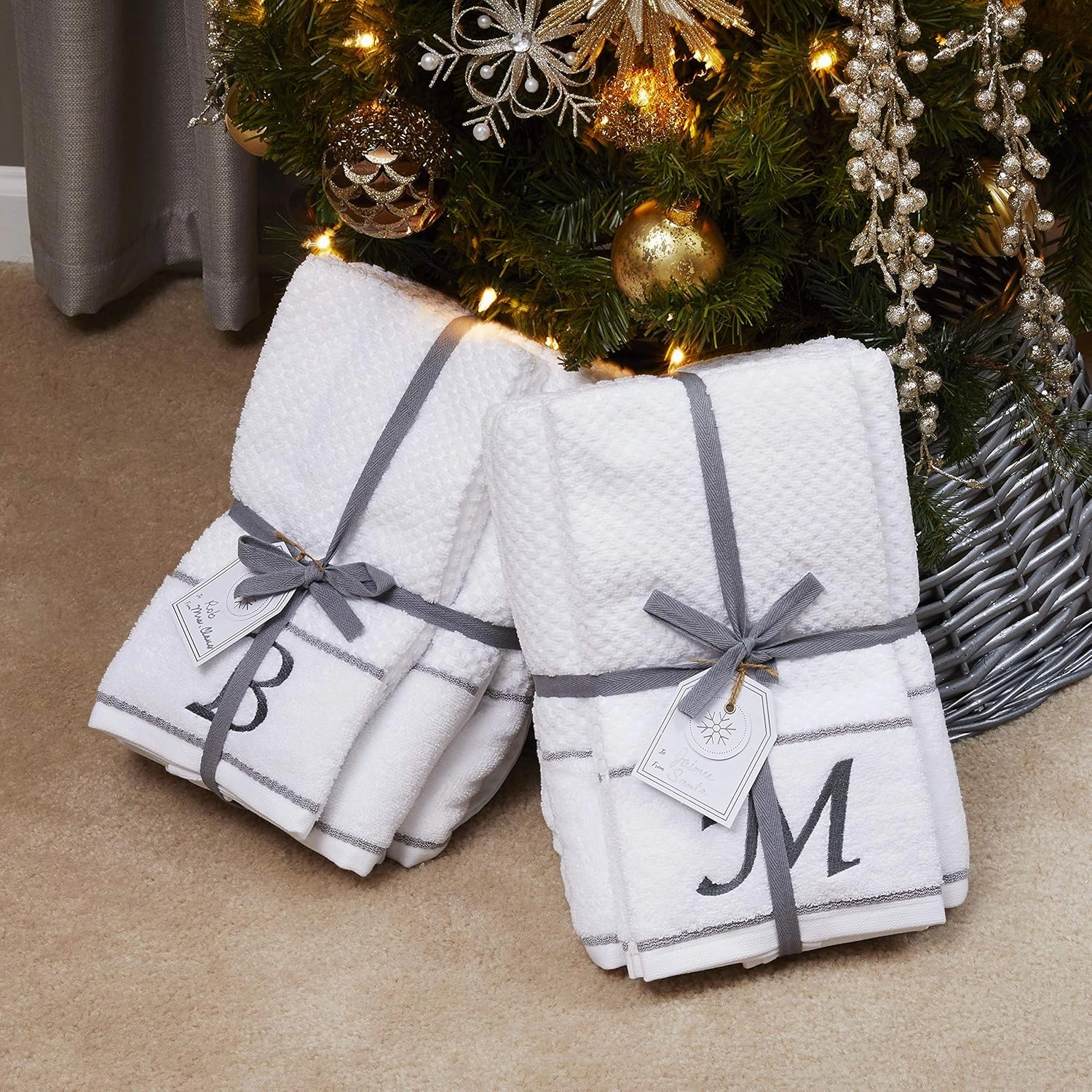 SKL Home by Saturday Knight Ltd. Monogram "L" Bath and Hand Towel Set, White, 4-pack