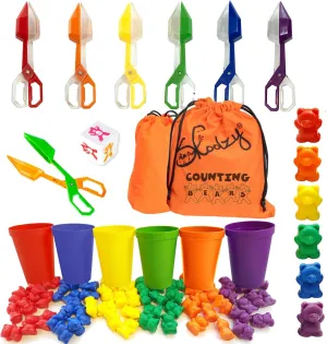 Skoolzy Rainbow Counting Bears, Rainbow Tongs & Sorting Cups - 74 Pcs Color Sorting Toys - Teddy Bear Math Manipulatives for Toddlers 36  Months for Preschool Kindergarten
