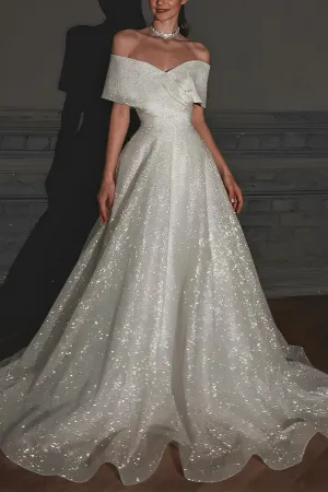 Sleeveless Sweep Train Sequined Wedding Dress