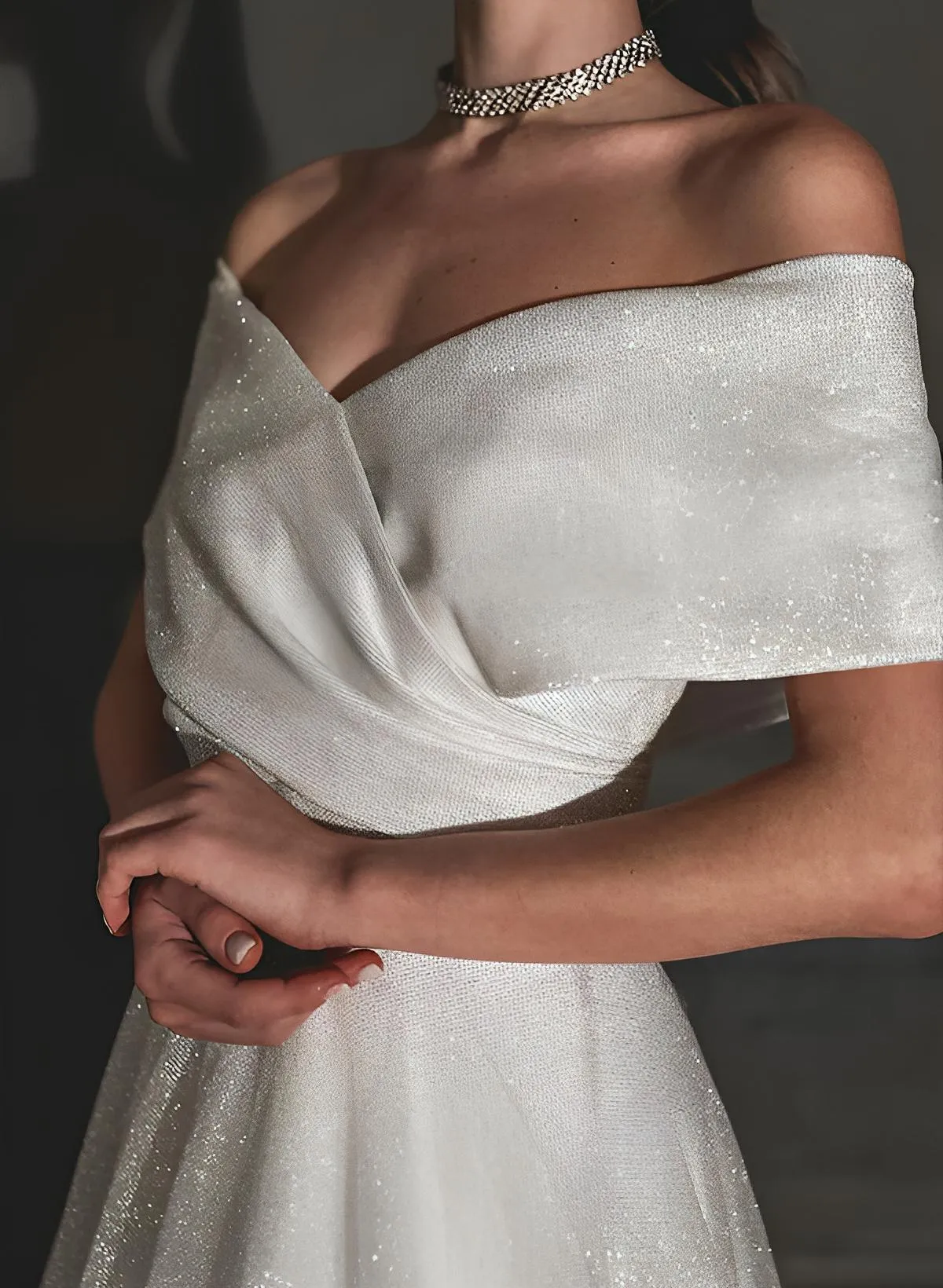 Sleeveless Sweep Train Sequined Wedding Dress