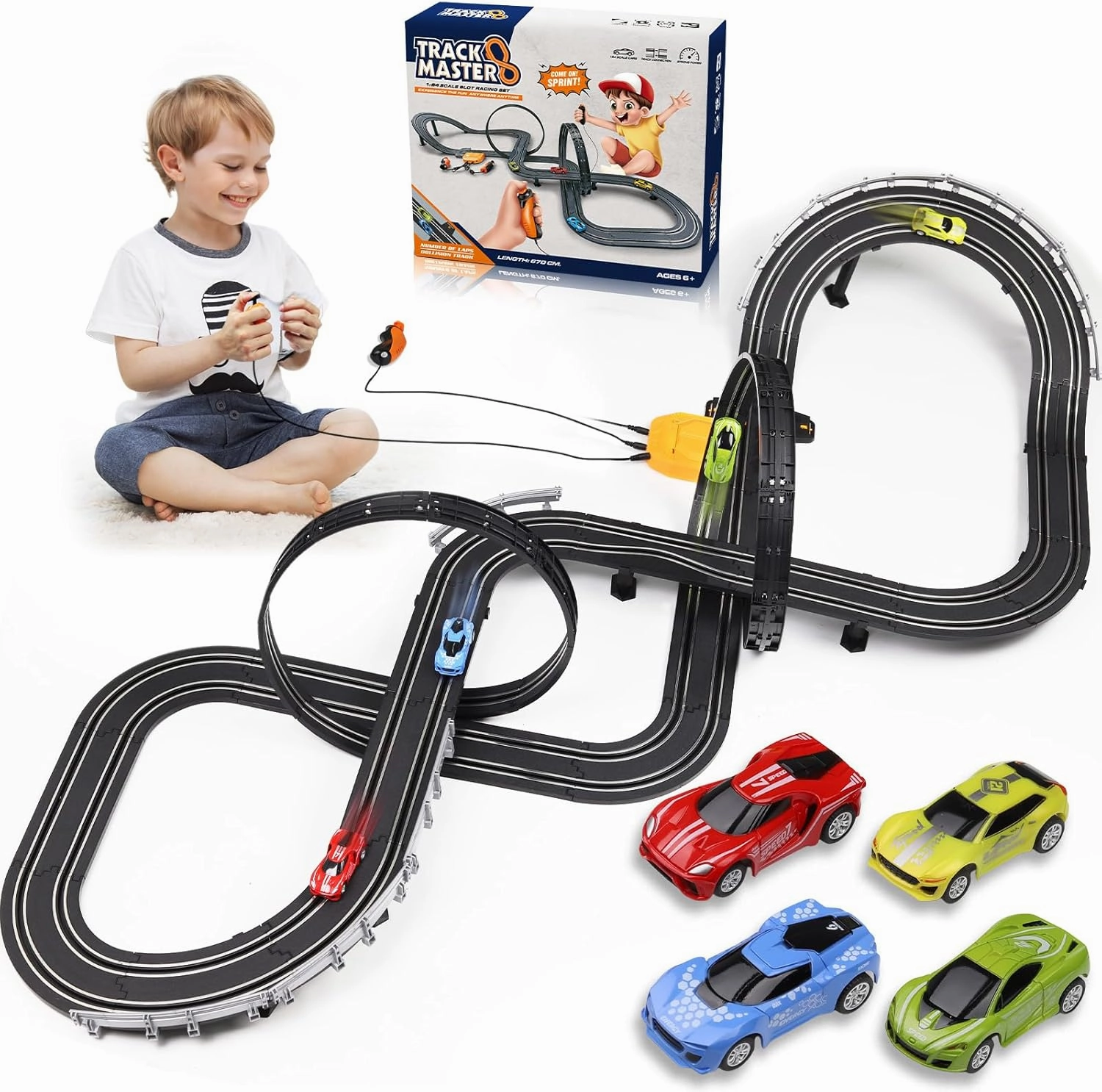 Slot Car Race Track Set, Battery or Electric Race Car Toys for 3 4 5 6  Year Old Boys Gifts, 4pcs Slot Cars & 23 FT Dual Racing Game Lap Overpass Track, Gifts Toys for Boys Kids Age 6 7 8-12