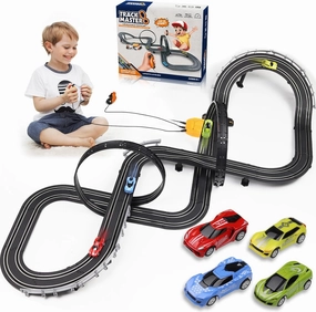 Slot Car Race Track Set, Battery or Electric Race Car Toys for 3 4 5 6  Year Old Boys Gifts, 4pcs Slot Cars & 23 FT Dual Racing Game Lap Overpass Track, Gifts Toys for Boys Kids Age 6 7 8-12