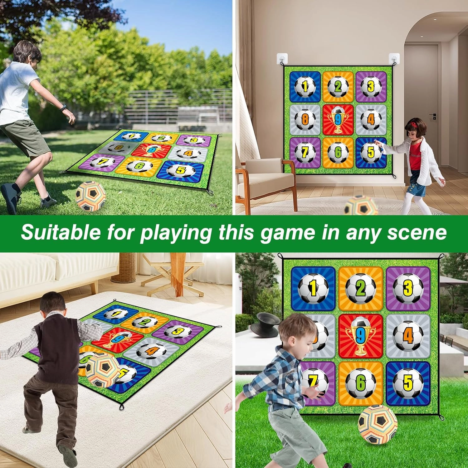 Soccer Ball Game Mat Set - Backyard/Outdoor/Indoor Mini Soccer Toys Games Set with Adhesive Soccer, No Need to Inflatable -Soccer Birthday Gift Toys for Kids Yard Backyard Games (59 X 59 in)