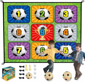 Soccer Ball Game Mat Set - Backyard/Outdoor/Indoor Mini Soccer Toys Games Set with Adhesive Soccer, No Need to Inflatable -Soccer Birthday Gift Toys for Kids Yard Backyard Games (59 X 59 in)