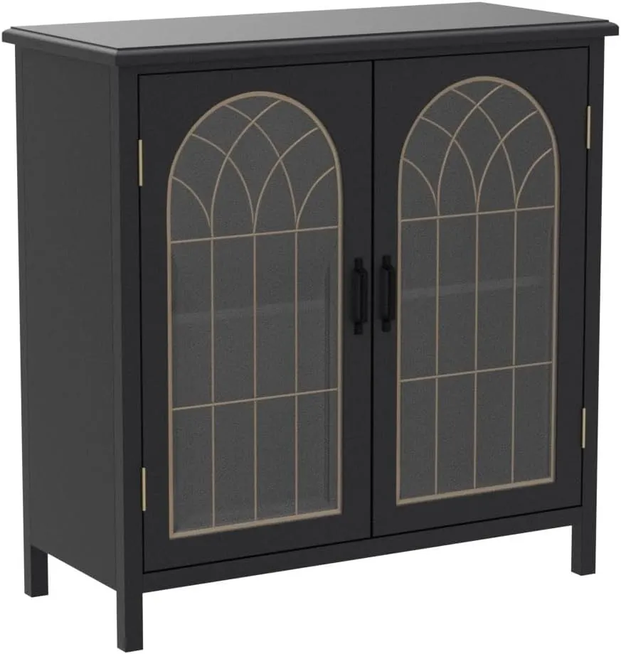 Sophia & William Accent Cabinet with 2 Doors Distressed Storage Cabinet Display Cabinet with Metal Church Window Door for Entryway Living Room