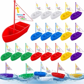 Sotiff 24 Pcs Jesus Loves Me Toy Boat Religious Sailboat Toy Religious Crafts for Kids Bulk Christian Boat Gifts Bible Supplies Decor for Party Supplies