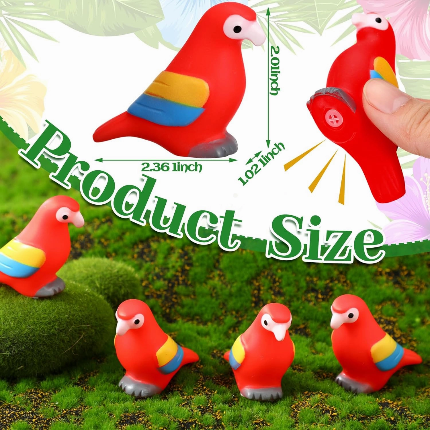 Sotiff 24 Pcs Rubber Animals Hawaiian Tropical Rubber Parrot Bath Toy for Kids Summer Decorative Birds for Summer Baby Bathtub Toys Soft Bath Tub Party Decoration Bath Pool Birthday Gifts