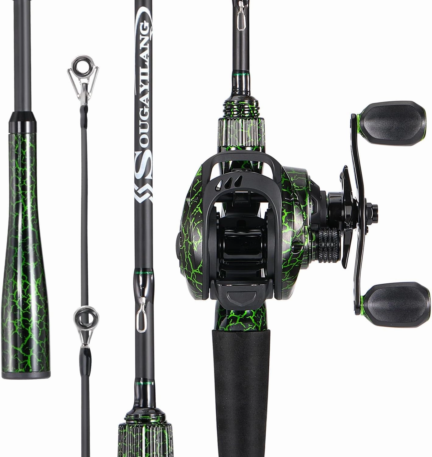 Sougayilang Casting Fishing Rod Combos, IM6 Graphite 2Pc Blanks, Anti-Reverse Baitcasting Reel, Stainless Steel Guides