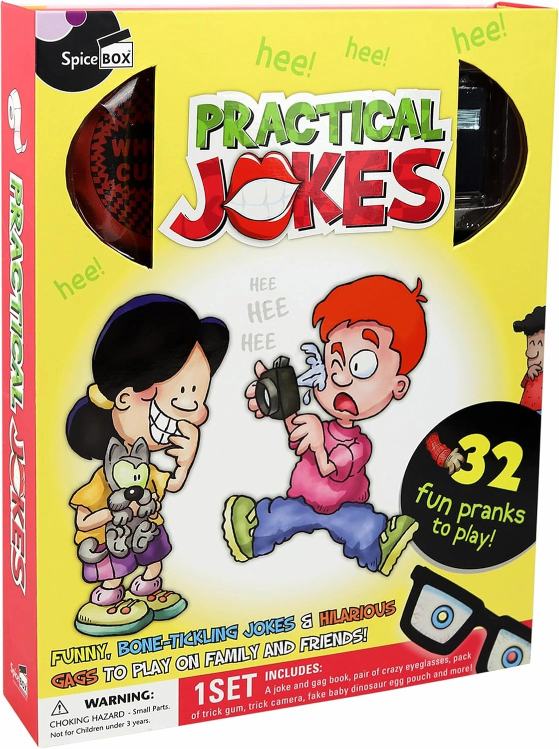 SpiceBox Prank Toys Kit for Kids with Practical Joke Book, Whoopie Cushion, Dinosaur Eggs, Trick Gum, and More, Age Range 8 