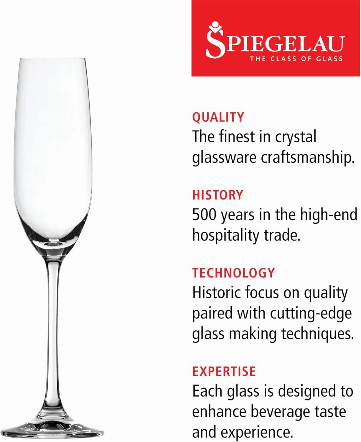 Spiegelau Salute Champagne Wine Glasses, Set of 4, European-Made Lead-Free Crystal, Classic Stemmed, Dishwasher Safe, Professional Quality Wine Glass Gift Set, 7.4 oz