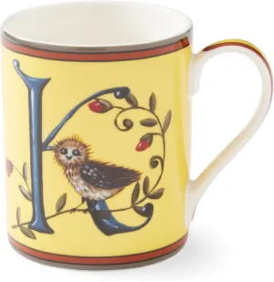 Spode Kit Kemp 12oz Alphabet Mug | Letter K- Unique Stylish Pattern | Fine China | Dishwasher Safe | For Coffee and Tea | Fabulous Gift | Home or Office Use