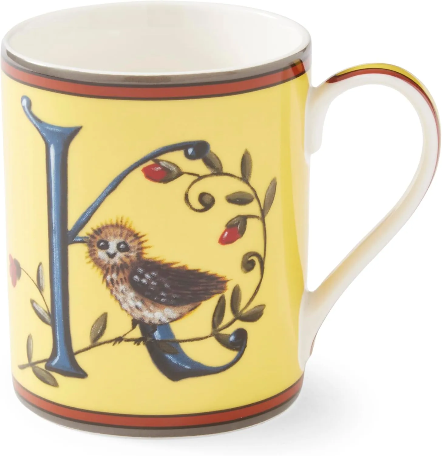Spode Kit Kemp 12oz Alphabet Mug | Letter K- Unique Stylish Pattern | Fine China | Dishwasher Safe | For Coffee and Tea | Fabulous Gift | Home or Office Use
