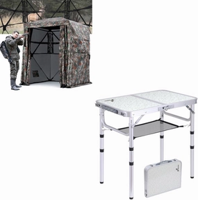Sportneer Camping Table & Hunting Blind, Adjustable Height Small Folding Table with Mesh Layer, 80" Tall 270 Degree See Through Ground Blind for Deer Hunting