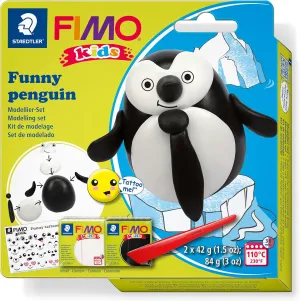 STAEDTLER 8035 18 FIMO Kids Modelling Clay Set - Funny Penguin (Pack of 2 FIMO Kids Blocks, Stickers & Modelling Tools)