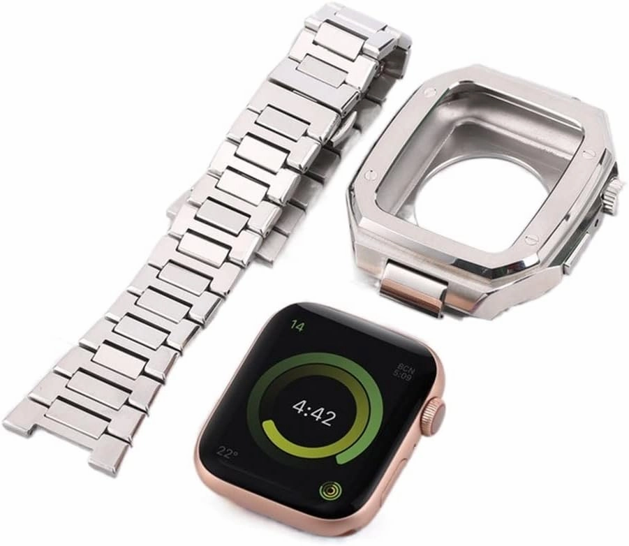 Stainless Steel Integrated Strap For Band 44mm 45mm，Men Women Metal Bracelet Accessories For Series 8 7 6 5 4 SE Watchband